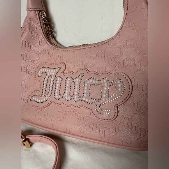 Juicy Couture Pink Diamond String of Pearls Rhinestone Hobo Crossbody - Picture 3 of 13